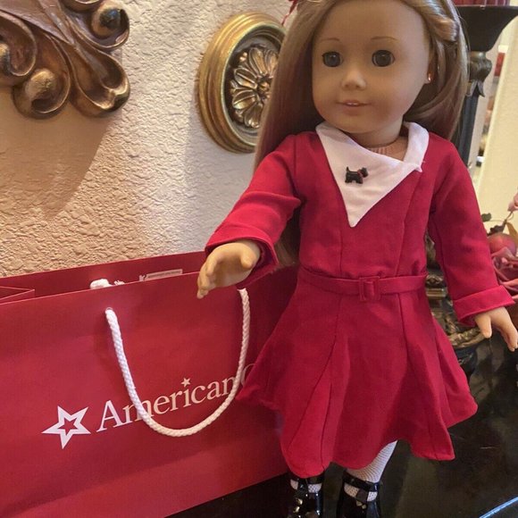 American Girl Other - NO DOLL America Girl Kit Red Holiday Outfit Complete Dress Tights Shoes Bow Pin